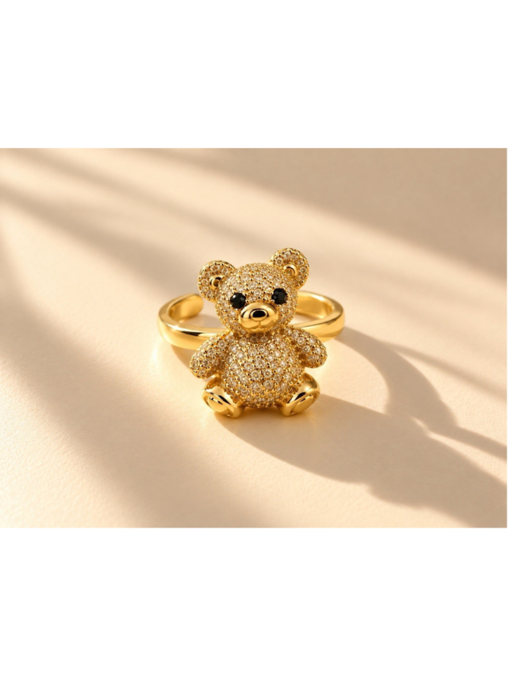 Teddy Bear Gold Ring Sz 6 7 Gold Pave Boho Retro Whimsical Statement Tous Style
